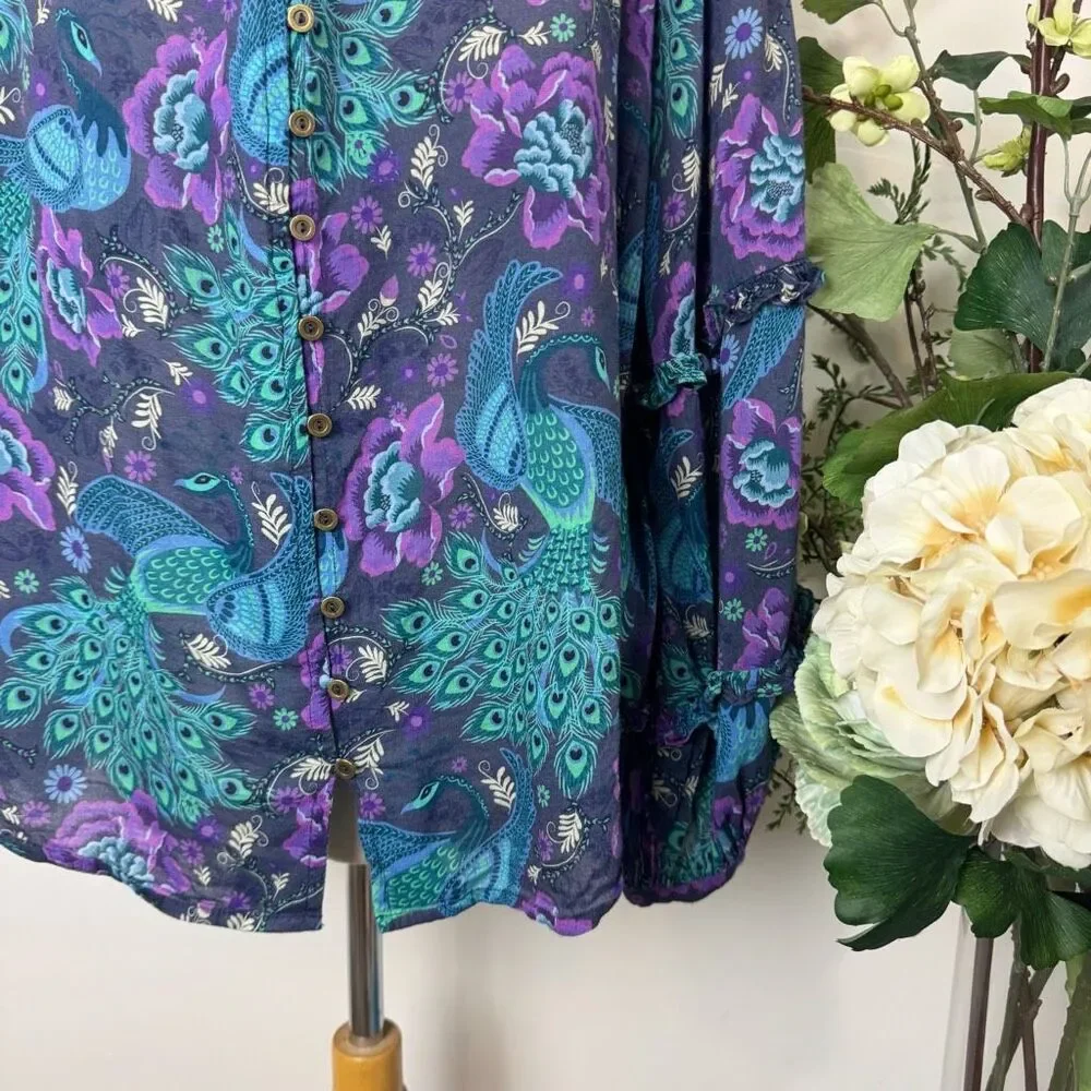 Spell & The Gypsy Boheme Ruffle Blouse | Peacock Floral Print | Large - Picture 6 of 13